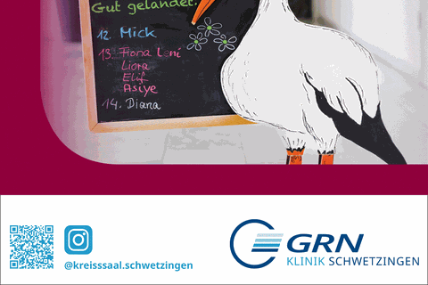 Storch-Plakat zur Kampagne GRN-Schwetzingen Geburtshilfe