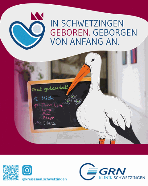Storch-Plakat zur Kampagne GRN-Schwetzingen Geburtshilfe