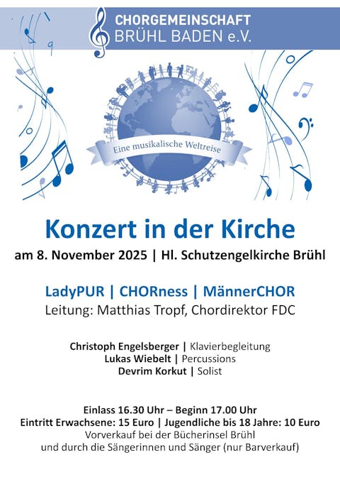 Jahreskonzert der Chorgemeinschaft Brühl Baden e.V. am 8.11.2025 um 17 Uhr